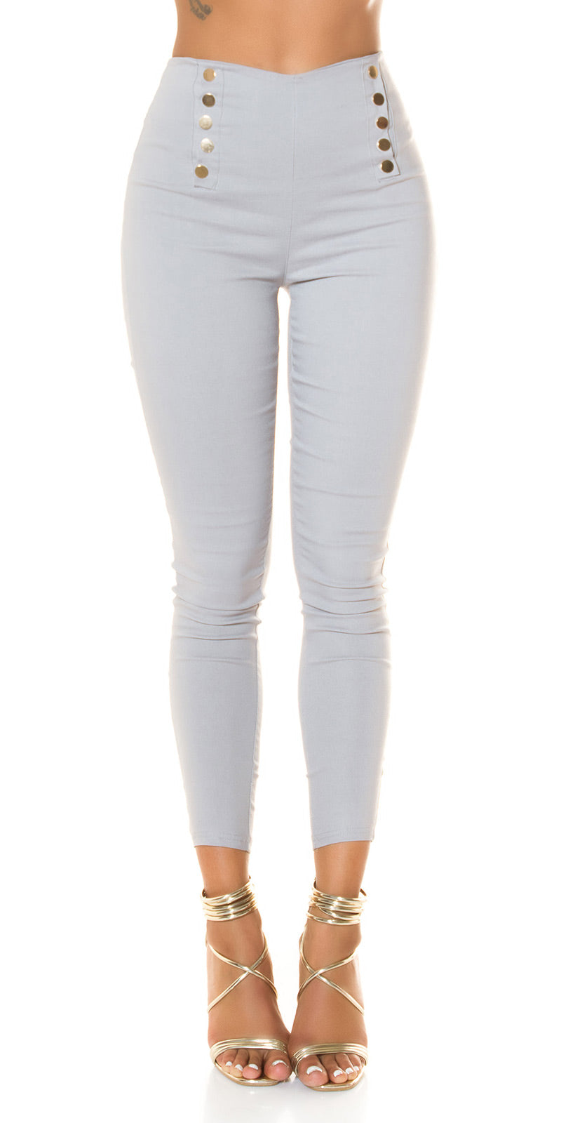 Pantalon taille haute sexy avec boutons pression