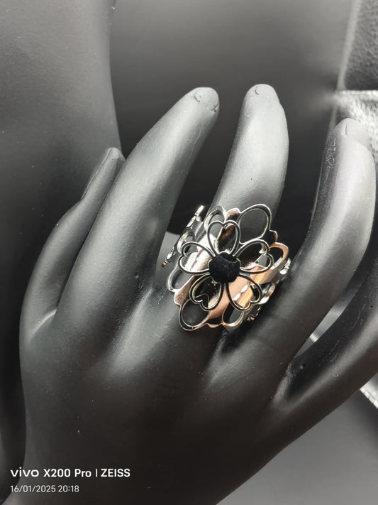 Bague Dorée ET argente Large Fleurs En Couches Ajustable Eclat Paris