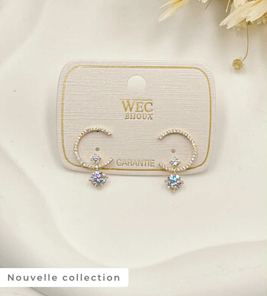 Boucle d'oreille en métal doré Oxyde zirconium serti WEC Bijoux