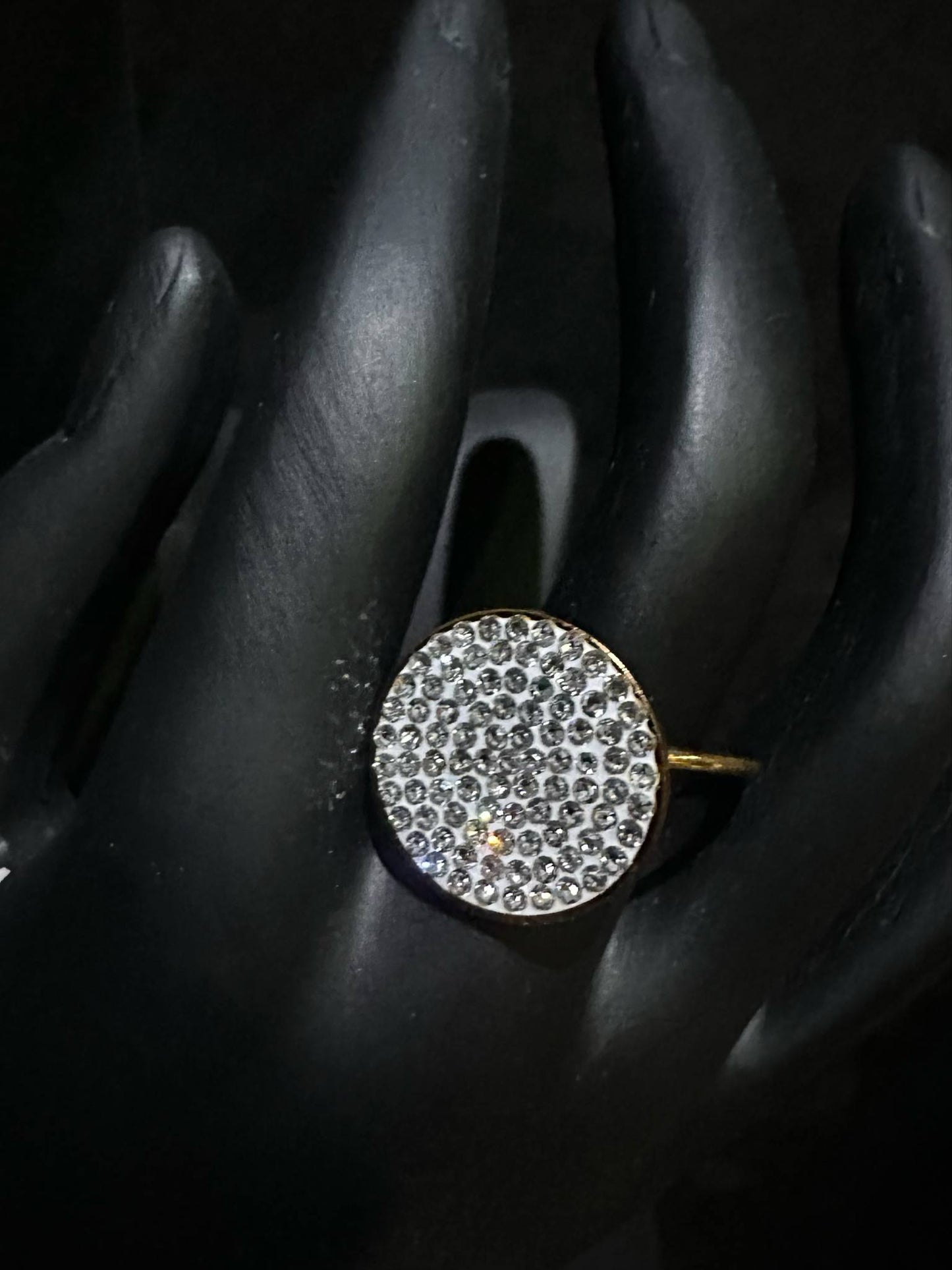 H&T Bijoux - Bague pleine lune à strass ajustable acier inoxydable