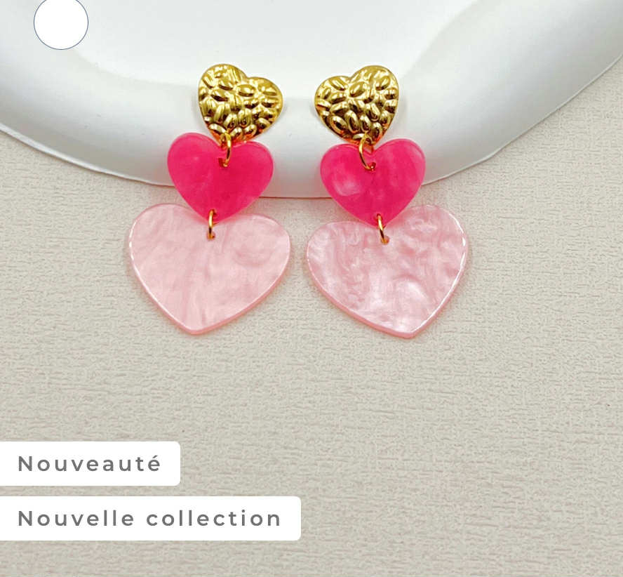 BOUCLES D'OREILLES EN ACIER INOXYDABLE,RESINE COEURS