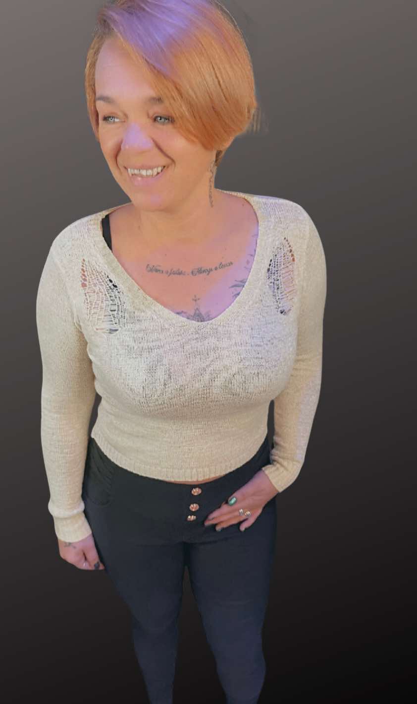 Pull haut bas sexy au look détruit SAUMON/JAUNE taille unique