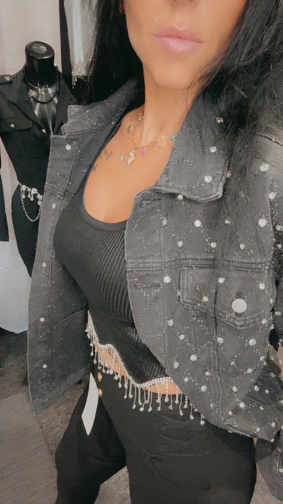 Débardeur métallise avec perles strass tombantes