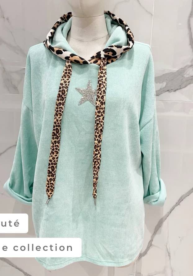 MINA ROSA Pull léopard à capuche