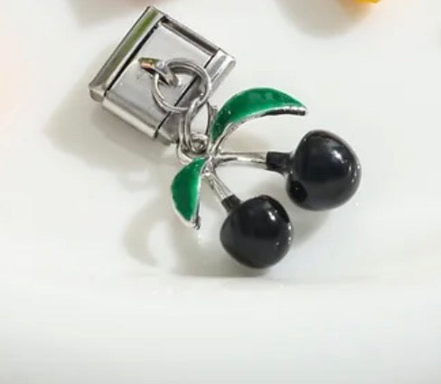 Cerises pendentif module argenté Rouge ou Noir