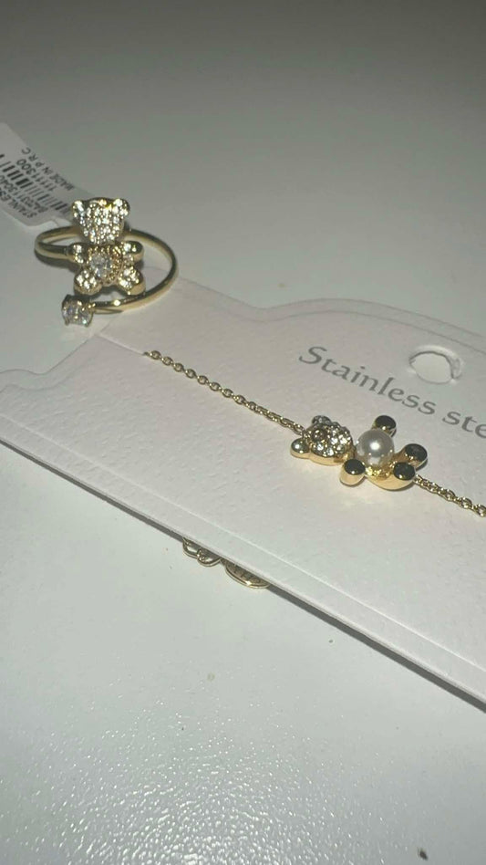 Bague nounours ajustable en acier inoxydable