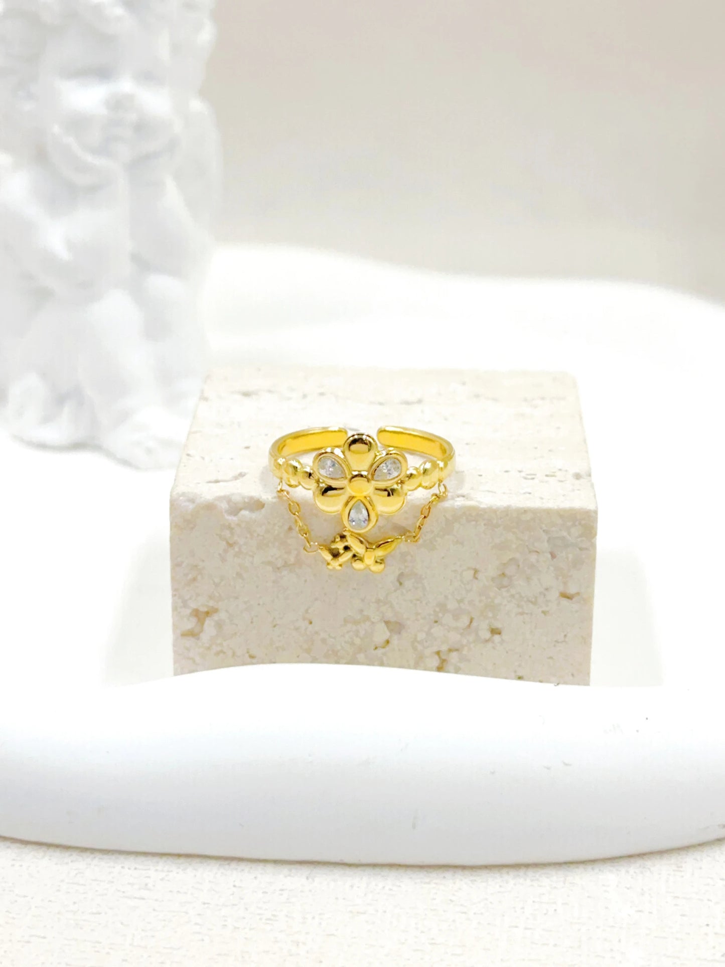 Bague FLEUR ET CHAINES élégante en acier inoxydable