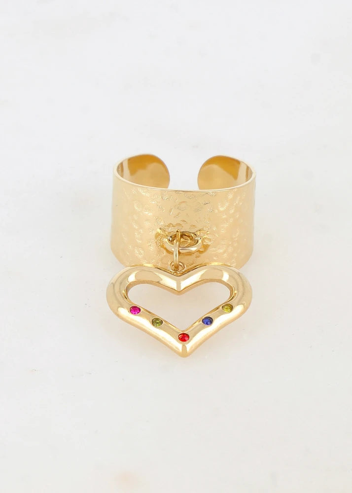 Bague martelée avec pendant cœur et strass Ikita Paris