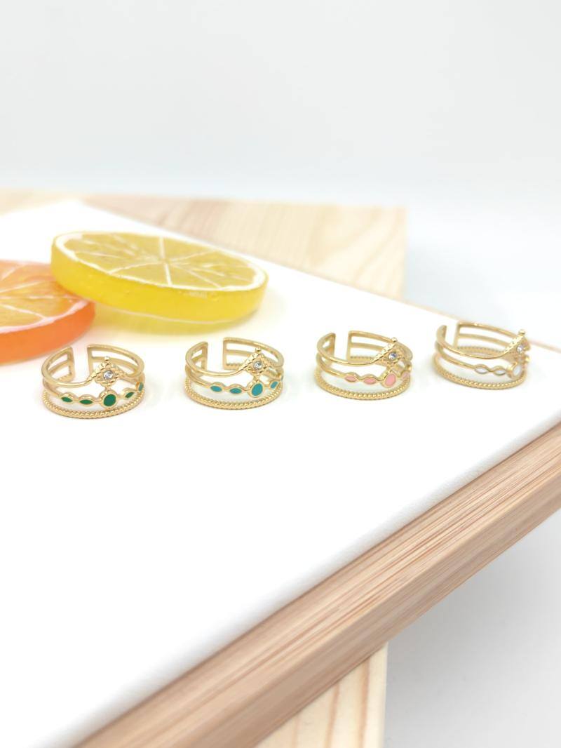 Bague Doré réglable à couleur Rose et strass en acier inoxydable Glam Chic