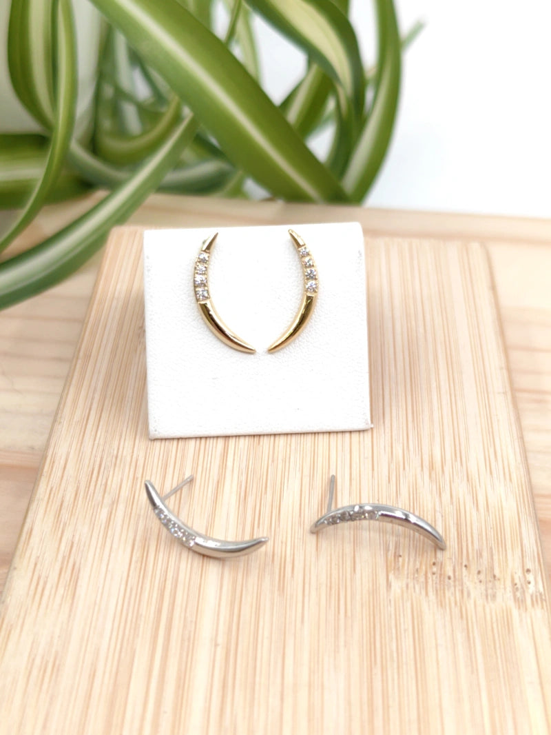 Boucle d'oreille lune mi strass sertir en acier inoxydable Glam Chic