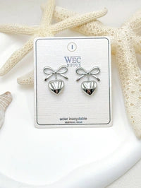 BOUCLES D'OREILLES COEUR NOEUD EN ACIER INOXYDABLE WEC BIJOUX