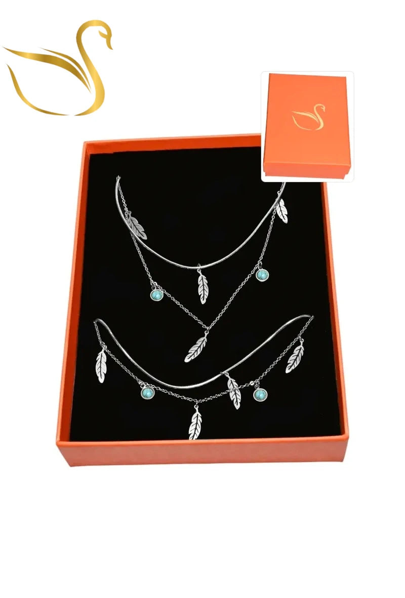 Coffret feuille argenté de la vie parure bijoux