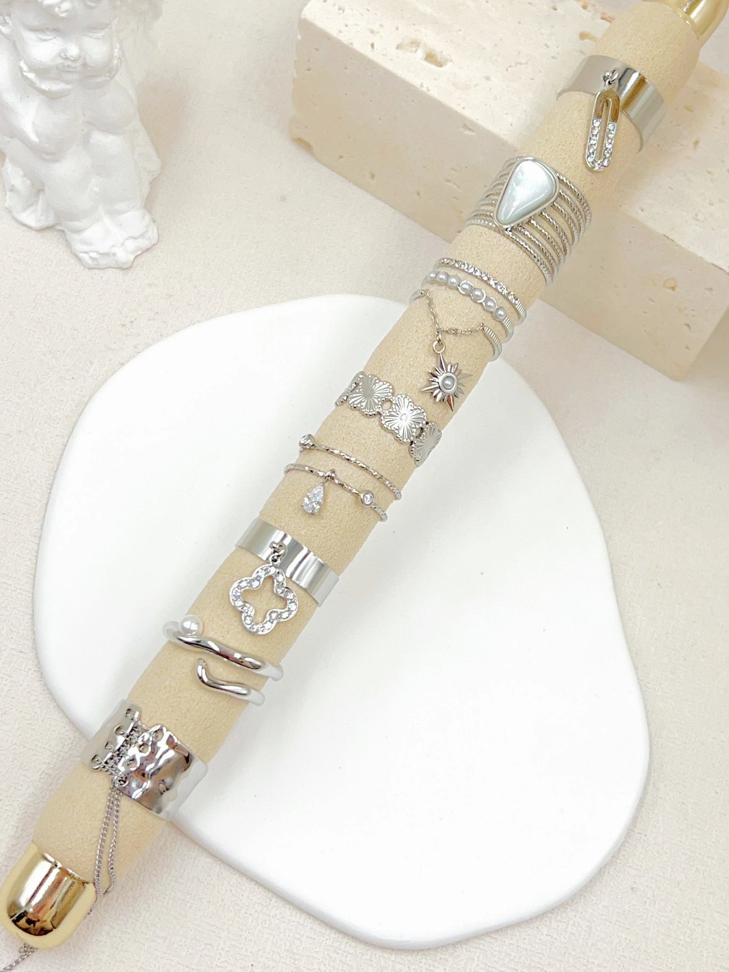 Bague en acier inoxydable ovale semi strass