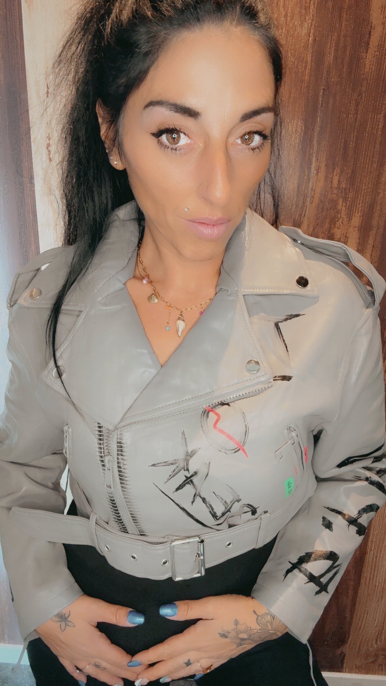 Veste Perfecto Tag gris similicuir