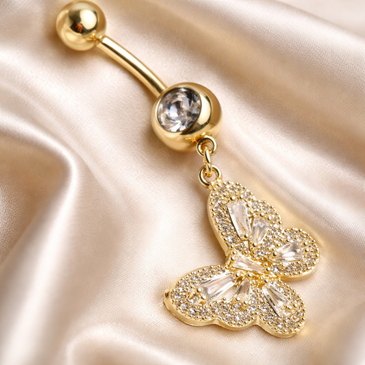 Piercing nombril papillon 🦋  Doré orné de strass