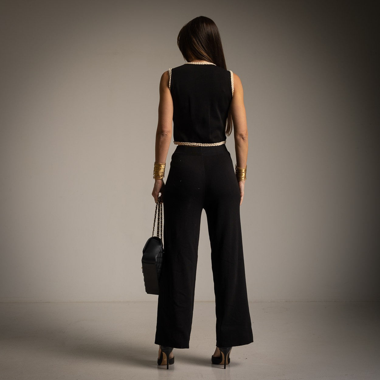 ENSEMBLE GILET& PANTALON NOIR A BORS DETAILS  2 PIÈCES