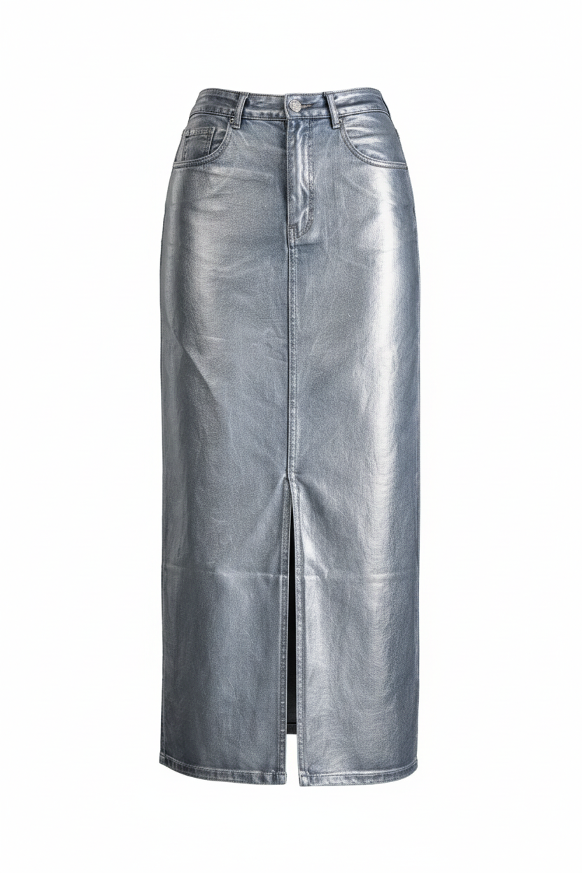 Jupe en jeans effet metallic