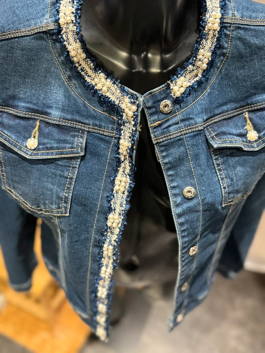 Veste jeans Sara perlé sur les bords
