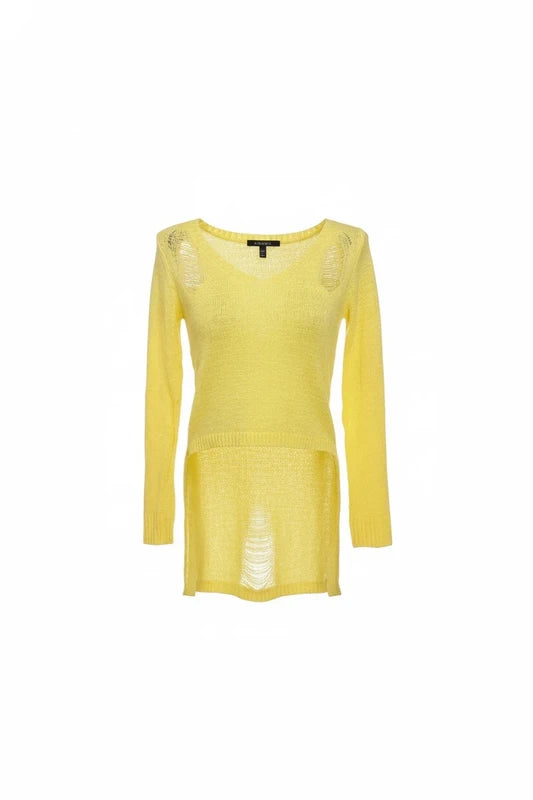 Pull haut bas sexy au look détruit SAUMON/JAUNE taille unique
