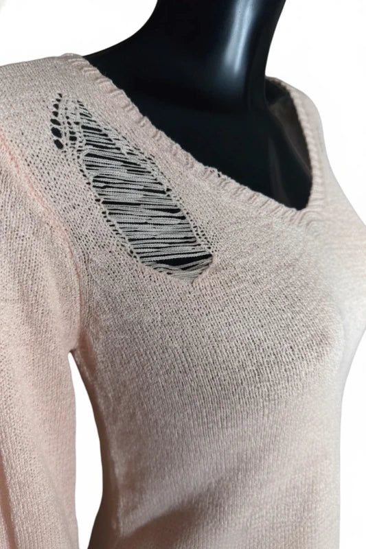 Pull haut bas sexy au look détruit SAUMON/JAUNE taille unique