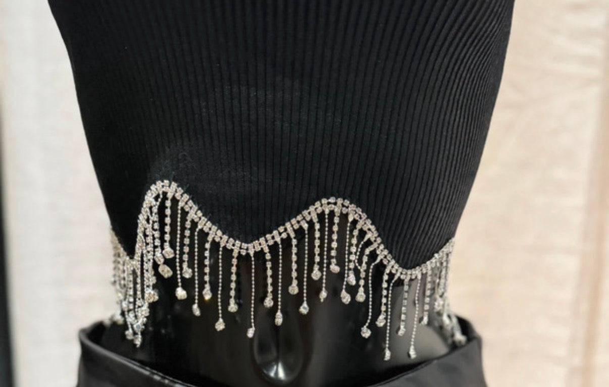 Débardeur métallise avec perles strass tombantes