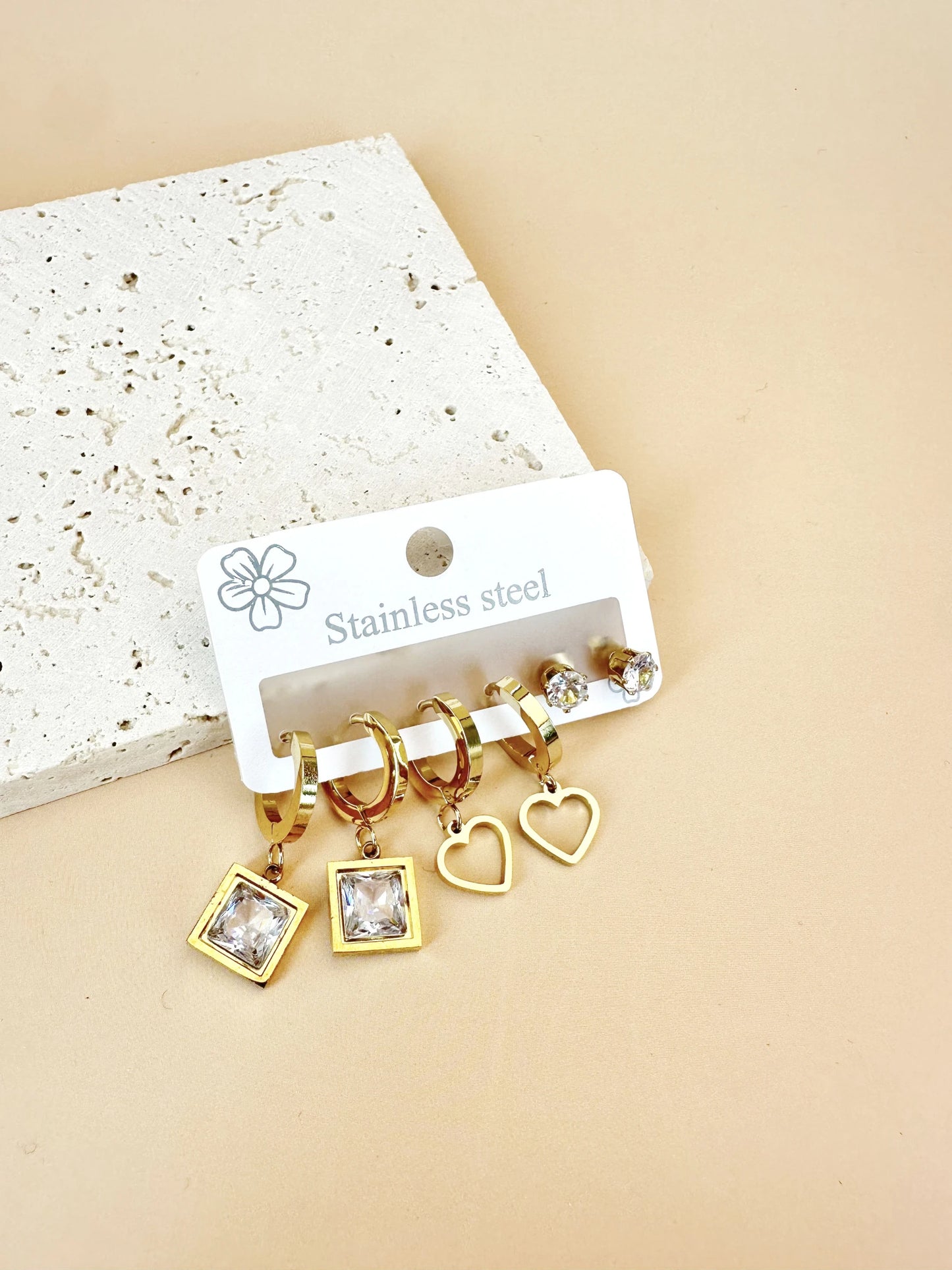 3 Paires de Boucles d'oreilles Acier inoxydable