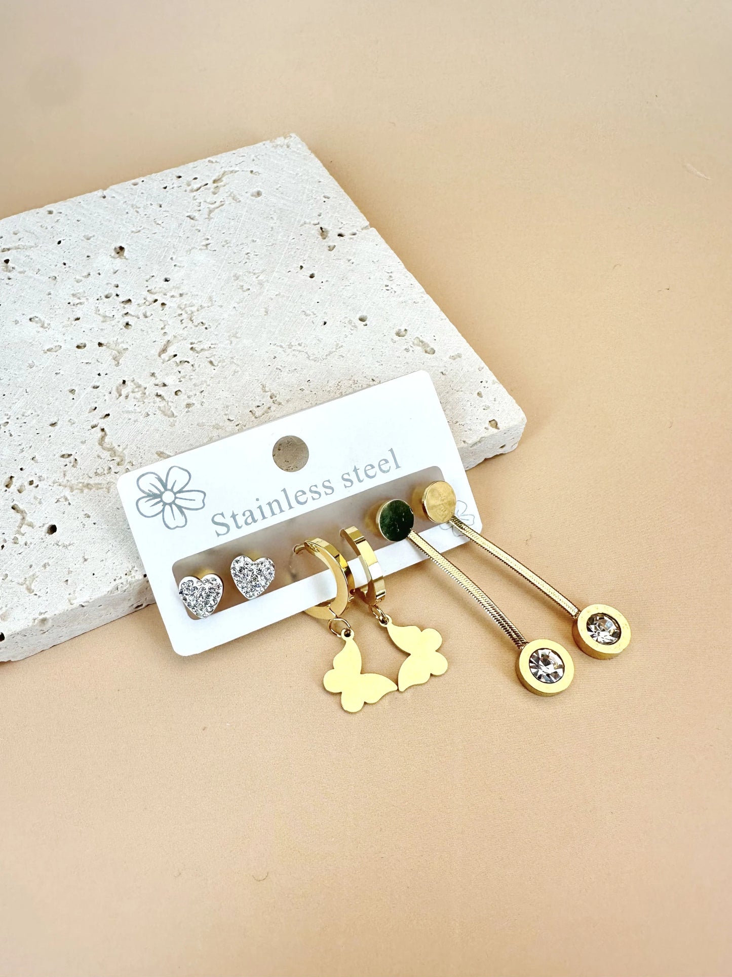 3 Paires de Boucles d'oreilles Acier inoxydable