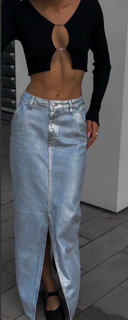 Jupe en jeans effet metallic