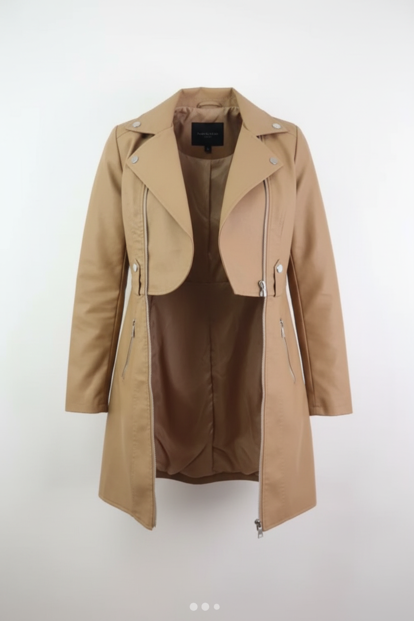Veste mi-longue en similicuir Camel