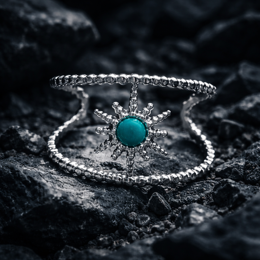 Bague acier étoile polaire avec pierre malachite