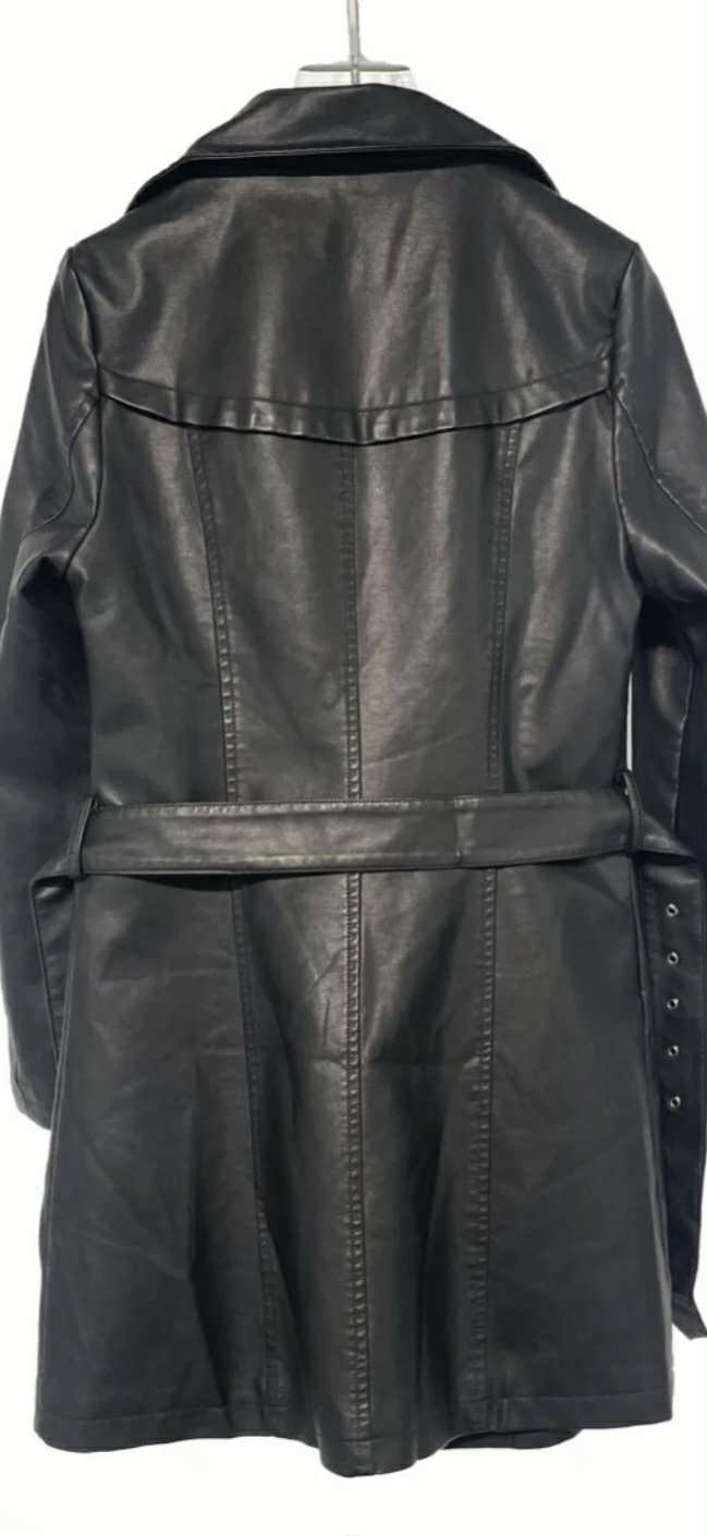 Trench mi long simili cuir à ceinture