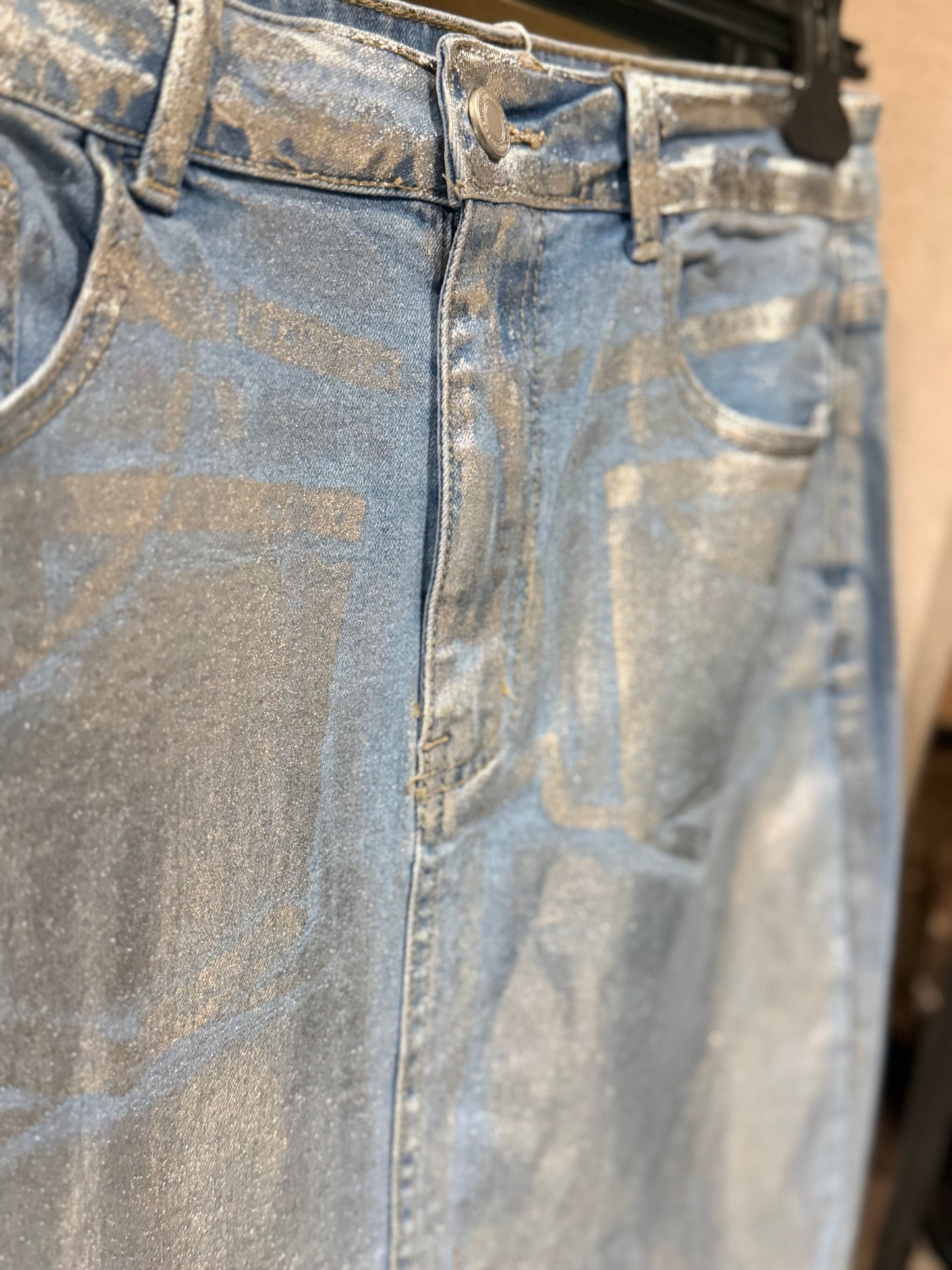 Jupe en jeans effet metallic