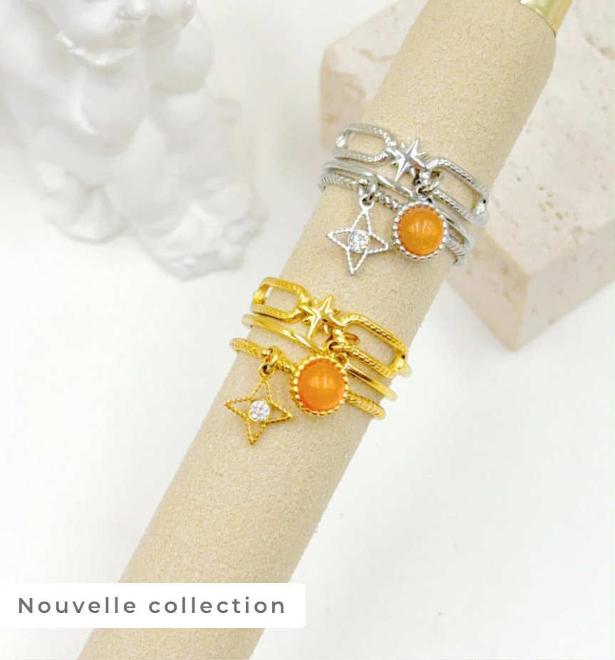 BAGUE EN ACIER INOXYDABLE PERLES ORANGE