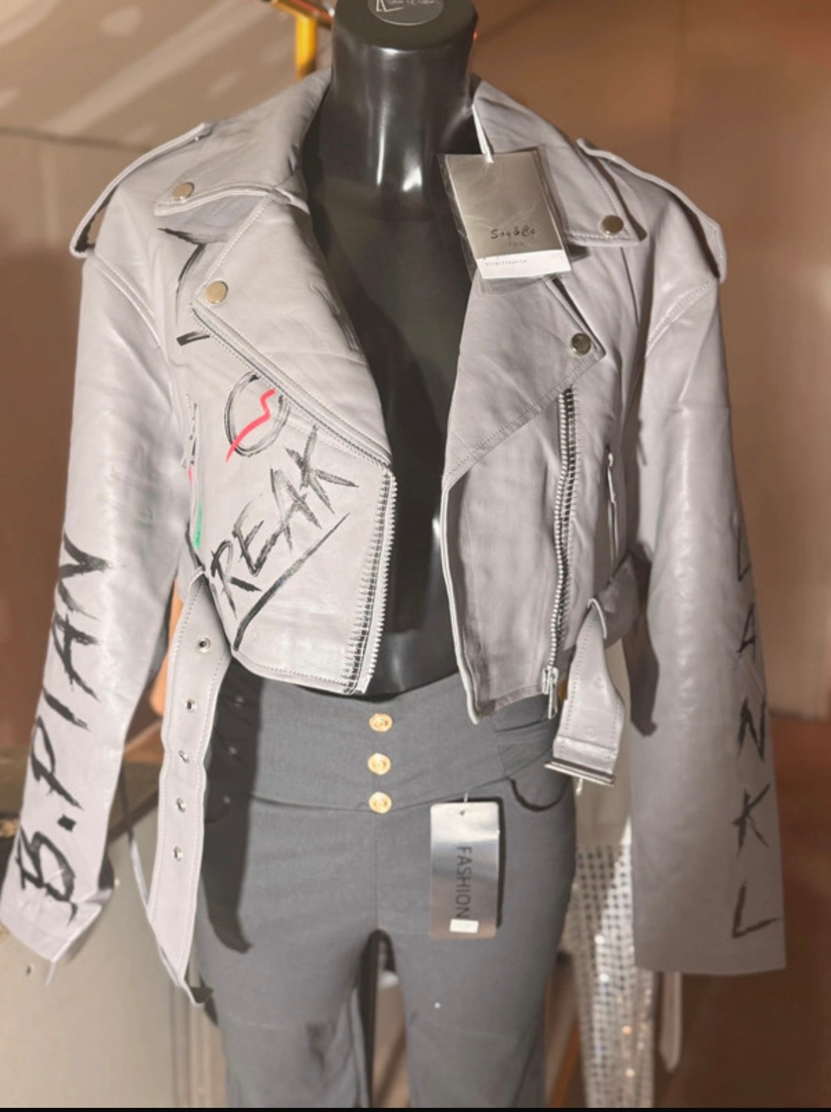 Veste Perfecto Tag gris similicuir