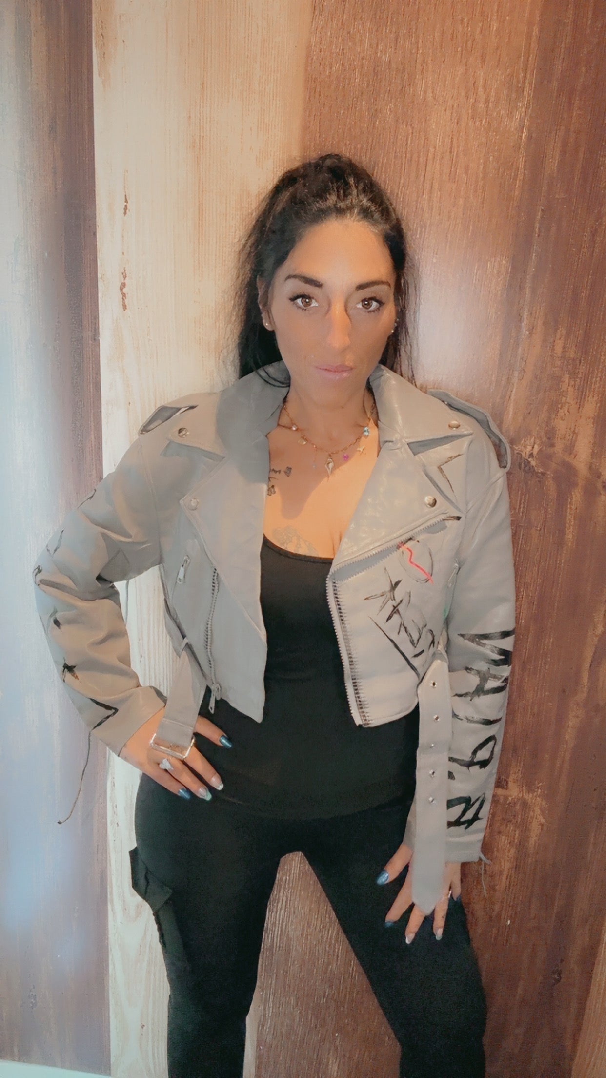 Veste Perfecto Tag gris similicuir