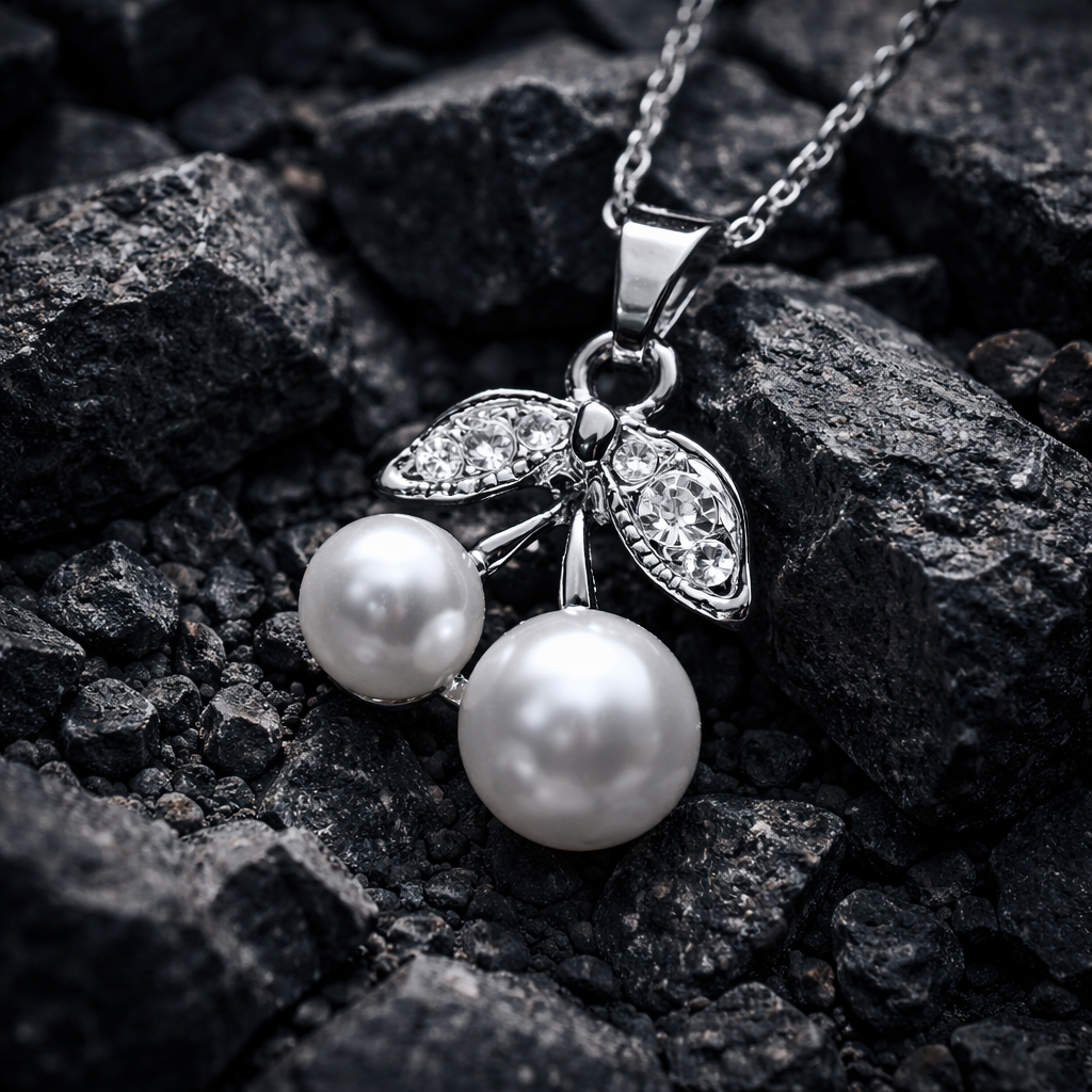 Collier cerise perles Blanche