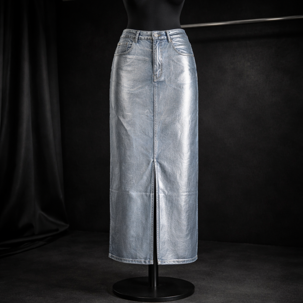Jupe en jeans effet metallic
