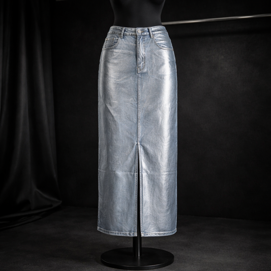 Jupe en jeans effet metallic