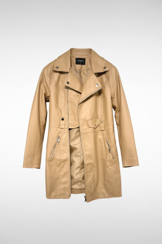 Veste mi-longue en similicuir Camel