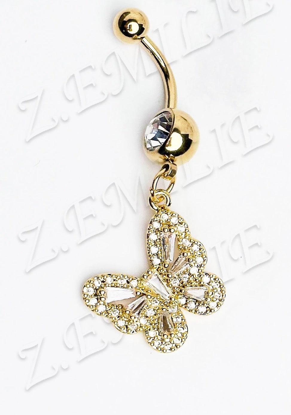 Piercing nombril papillon 🦋  Doré orné de strass