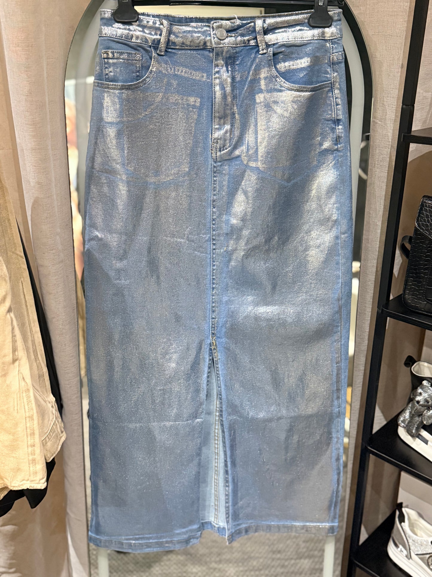 Jupe en jeans effet metallic