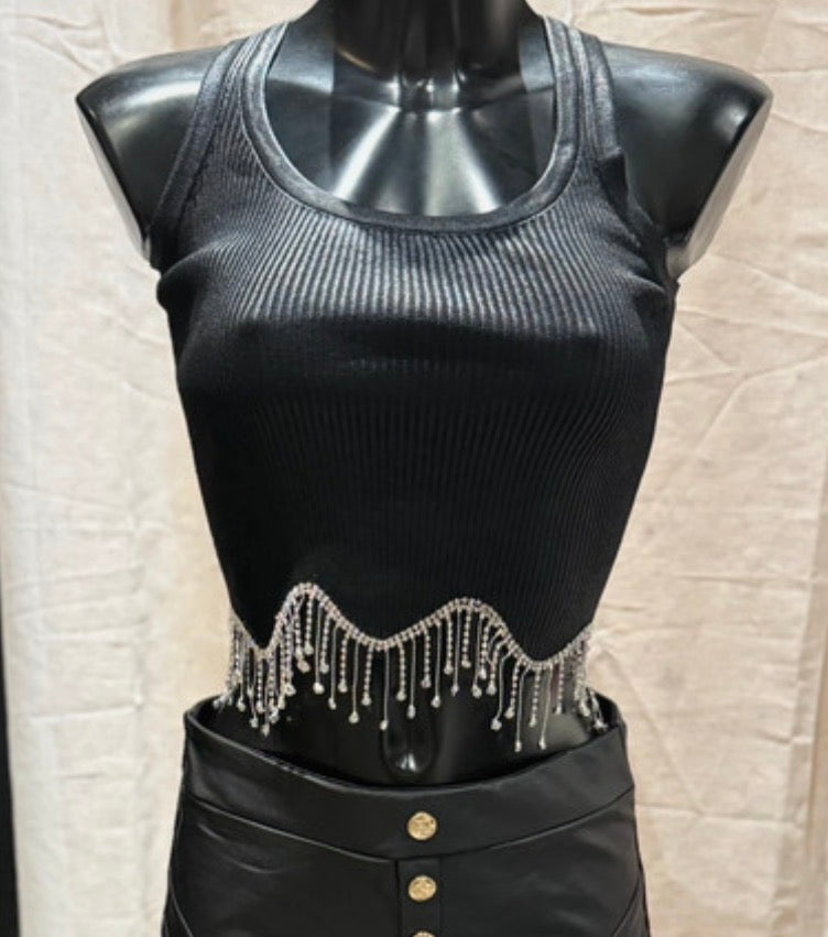 Débardeur métallise avec perles strass tombantes