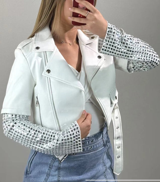 Veste Simili a blanche avec demi manches miroirs