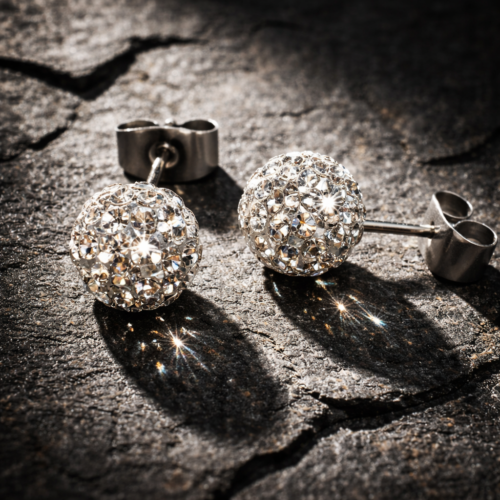 Boucle d’oreille boule strass 8mm