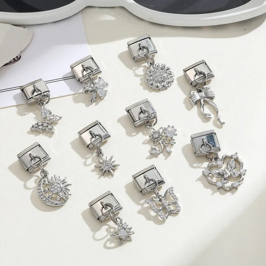 Pendentif grosse fleur argenté