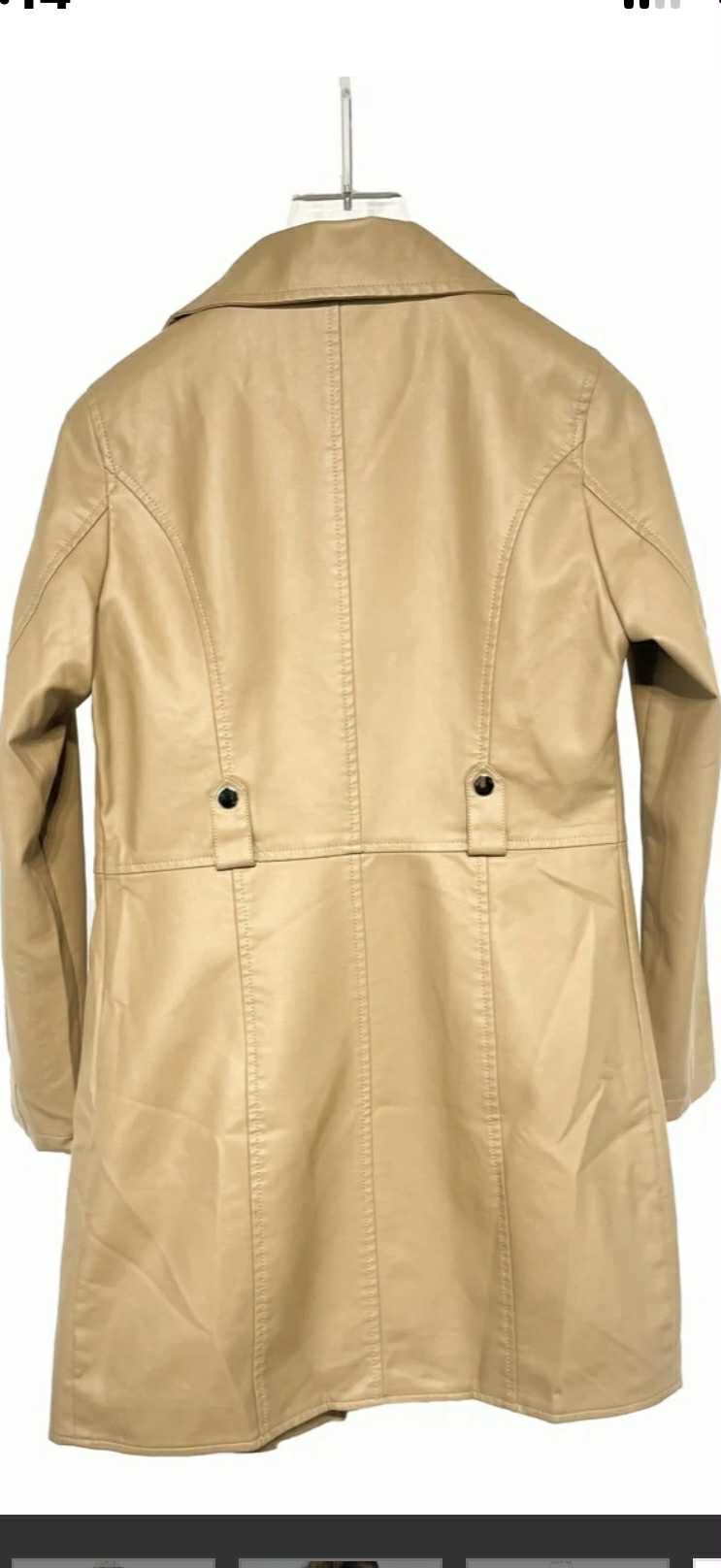 Veste mi-longue en similicuir marron