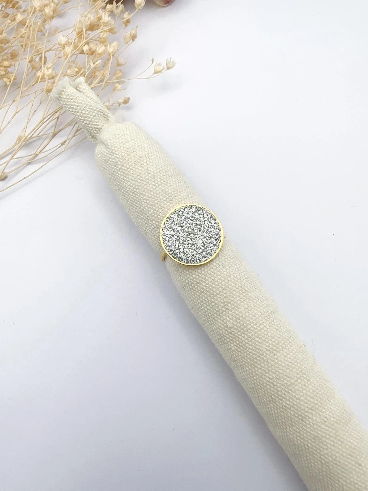 H&T Bijoux - Bague pleine lune à strass ajustable acier inoxydable