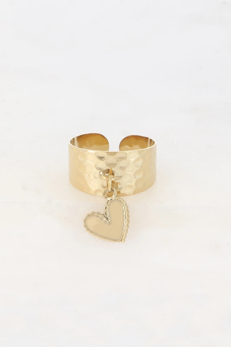 Bague - anneau martelé & pampille coeur émaillé Bohm