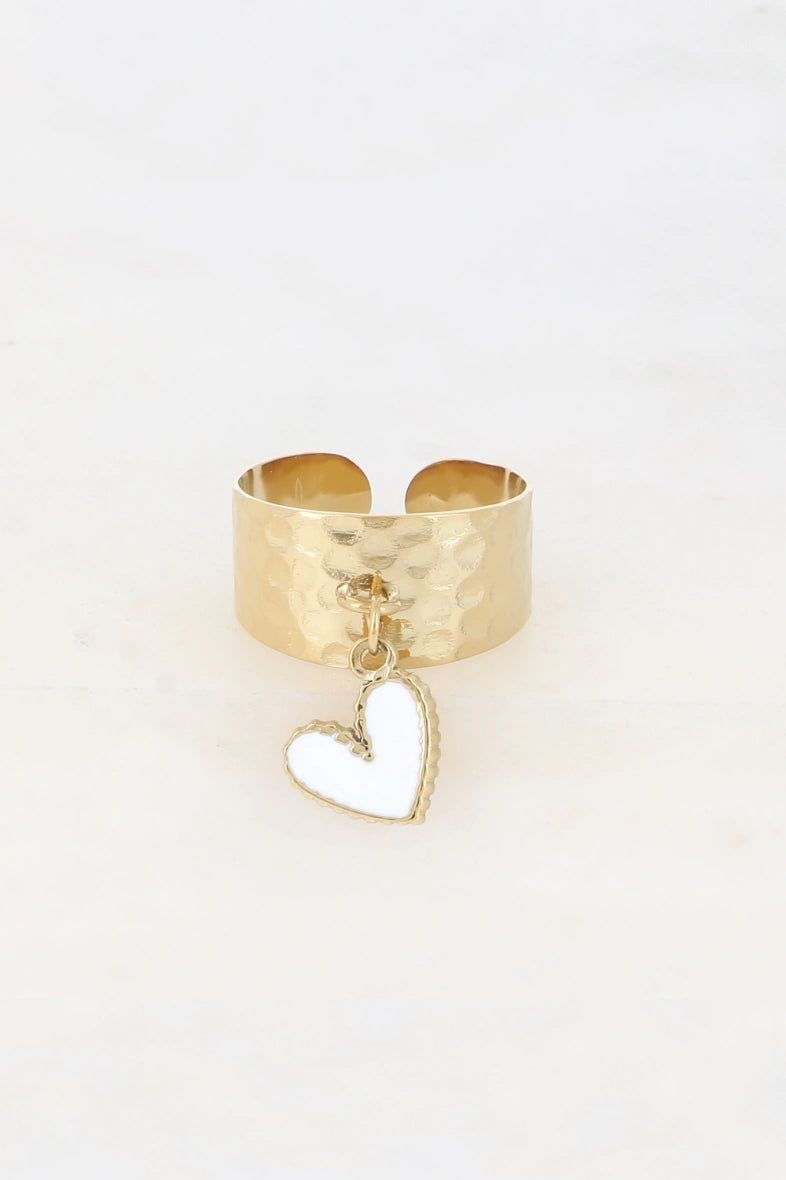 Bague - anneau martelé & pampille coeur émaillé Bohm
