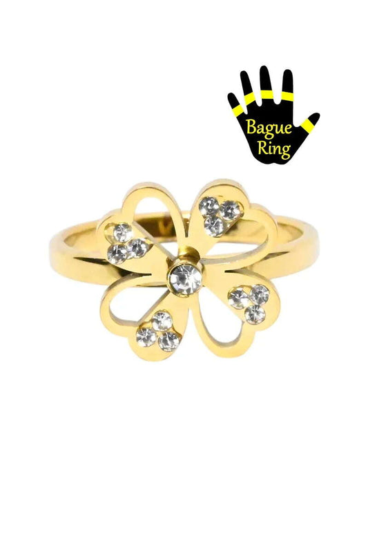 Bague anti-stress tournante 18mm trèfle doré